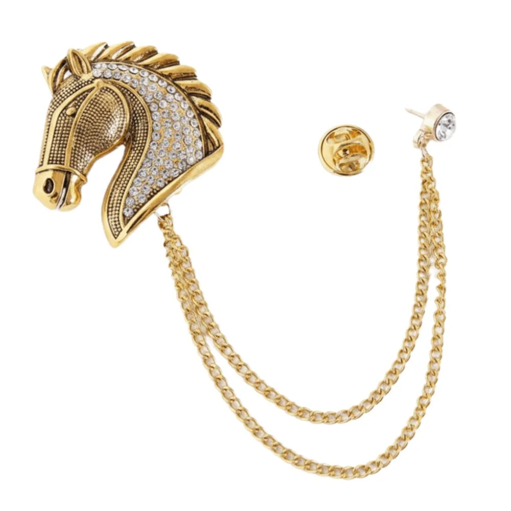 Vintage Style Horse Head Brooch Zinc Alloy Horse Design Animal Series Brooches with Chain Personalized Horse Brooch For Women