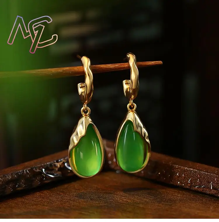 Green Real Jade Water Drop Earrings Talismans Gifts for Women Amulet Stone Luxury Ear Stud Lucky Designer Vintage - view 5