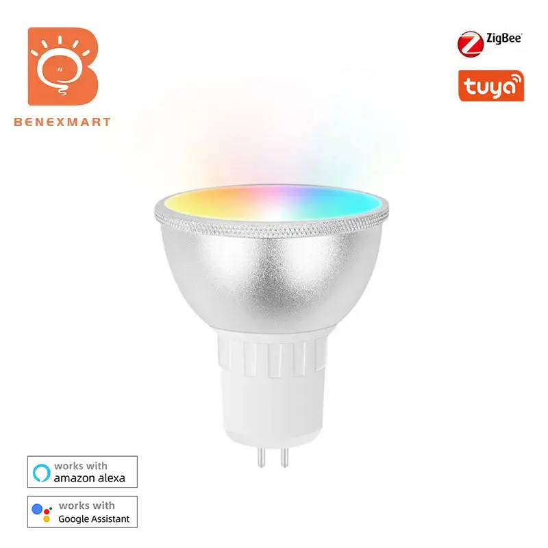 Benexmart TUYA Zigbee GU5.3 inteligentna dioda LED oświetlenie RGBCW żarówka z możliwością przyciemniania Alexa Google Home dekoracyjna lampa 110V