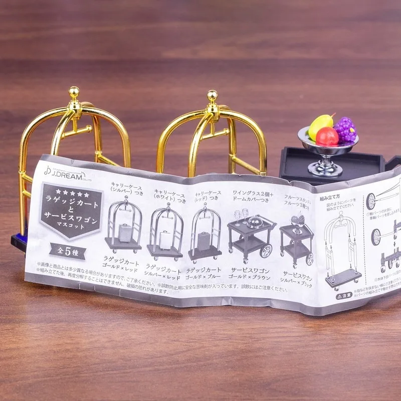 Mini Luggage Cart Service Car Model, Simulation Hotel Trolley Decoration Ornament, Miniature Suitcase Gacha Toy