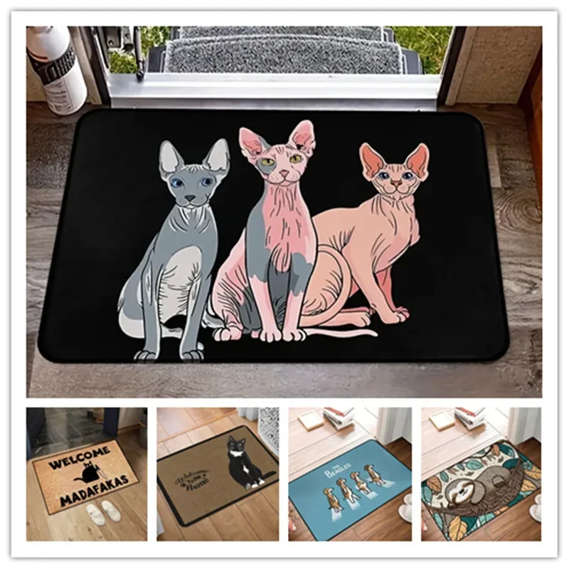

Animal Sphynx Hairless Cat Bedroom Door Mat Home Doormat Living Room Anti-Slip Washable Carpet Balcony Entrance Area Decor Rugs