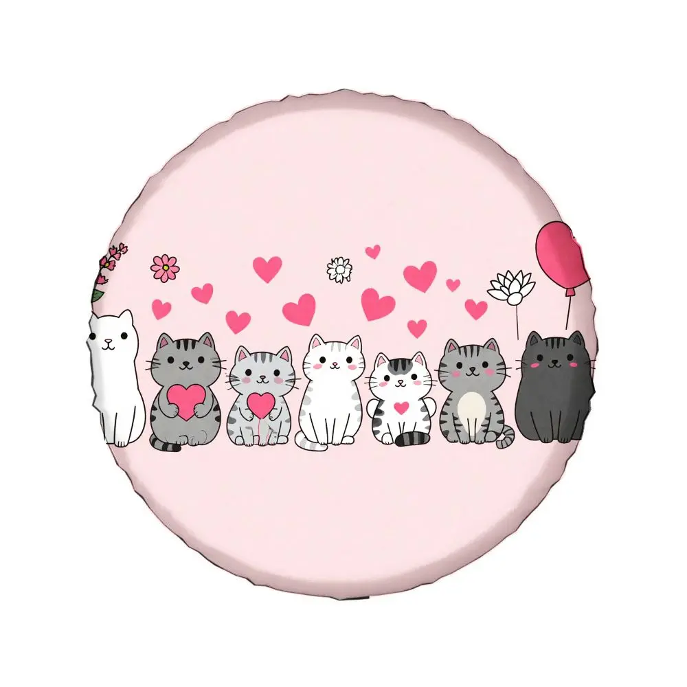 

Чехол для запасного колеса с милым мультяшным котом и розовыми сердечками, прочный полиэстеровый защитный чехол для автодомов, внедорожников, грузовиков