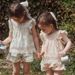 Girls Floral Slip Dress 2024 Summer Active Korean Children Clothing Children Girls New Pattern Lace Floral T Shirt Girl Clothes