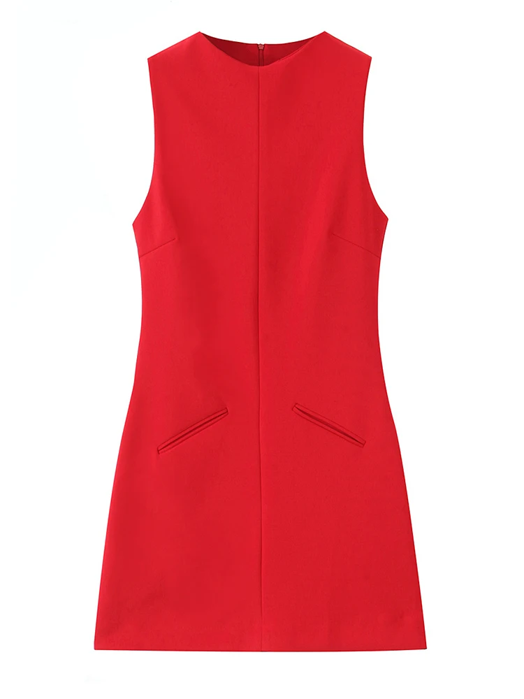 TFMLN Women's Sleeveless Tank Mini Dress 2025 Fashion Office Slim Round Neck Dress Elegant Youth Dresses Short Formal Dresses