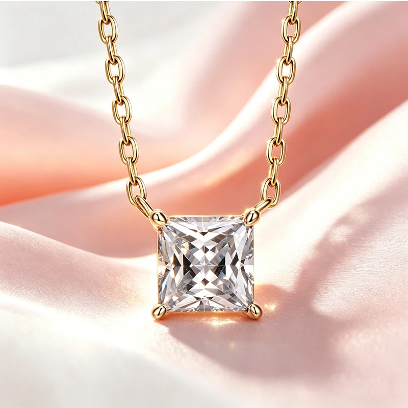 100 % echte Moissanit-Halskette mit Anhänger im Princess-Schliff und GRA-Zertifikat. Hochzeitsschmuck für Damen aus S925-Sterlingsilber. Exquisiter Schmuck – Detail 7