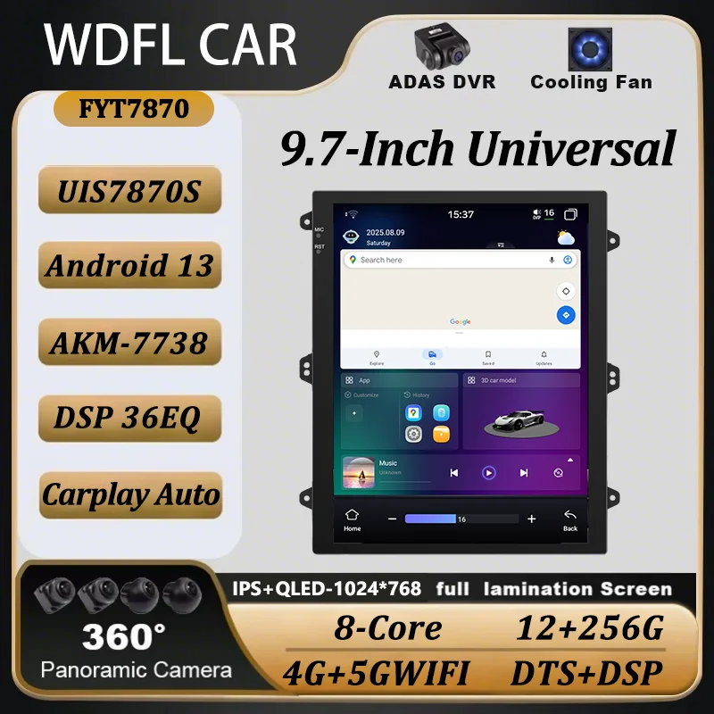 FYT7870 9.7inch Carplay Android 13 auto 2Din Radio Multimedia Stereo GPS For Tesla Style Volkswagen Nissan Hyundai Kia Toyota