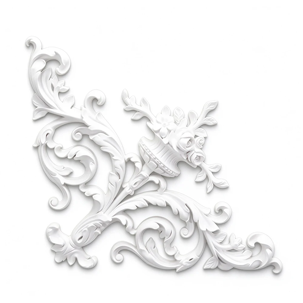 PU Decorative Corner Onlay Applique, Paintable Ceiling Medallion French Floral Molding for Wall Ceiling Fireplace Home Decor