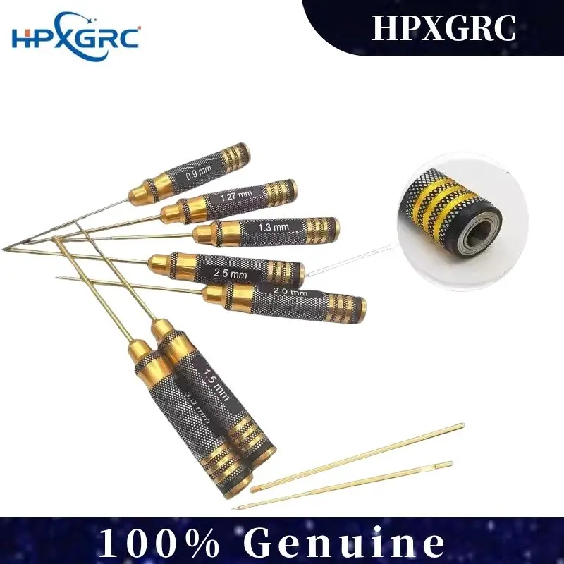 

7 шт., набор шестигранных отверток с золотой ручкой, 0,9/1,27/1,3/1,5/2,0/2,5 мм, набор инструментов из титановой стали для ремонта радиоуправляемых автомобилей с круглыми ручками