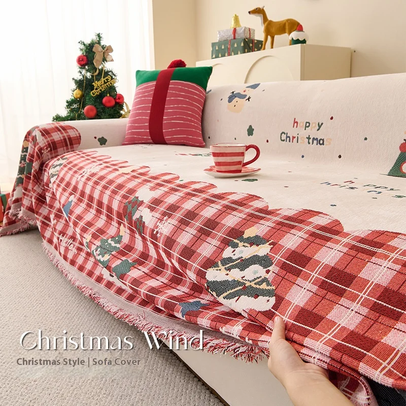 Christmas Red Sofa Cover, Chenille Reversible Slipcover 2 3 4 Seater Couch All-Season Stretchable Sofa Protector Living Room