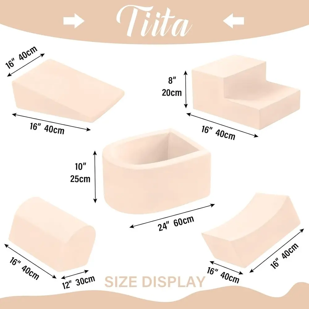 5-Piece Beige Foam Climbing Blocks with Ball Pit for Baby's Indoor Playtime Adventure