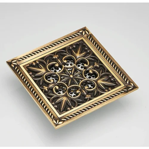 Imagen 2 del producto Desagües de suelo de 15x15 CM, desagüe de suelo de ducha de latón bronce antiguo, desodorante para baño, cubierta de filtro de drenaje de suelo cuadrado, rejilla de residuos