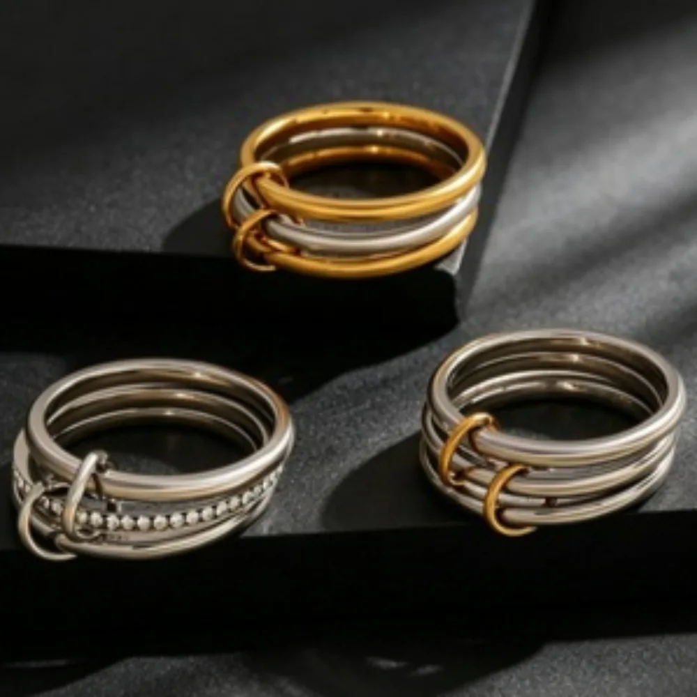 Stainless Steel Stackable Rings for Women Statement Mixed Metals Multi Ring Stack Cubic Zirconia Jewelry