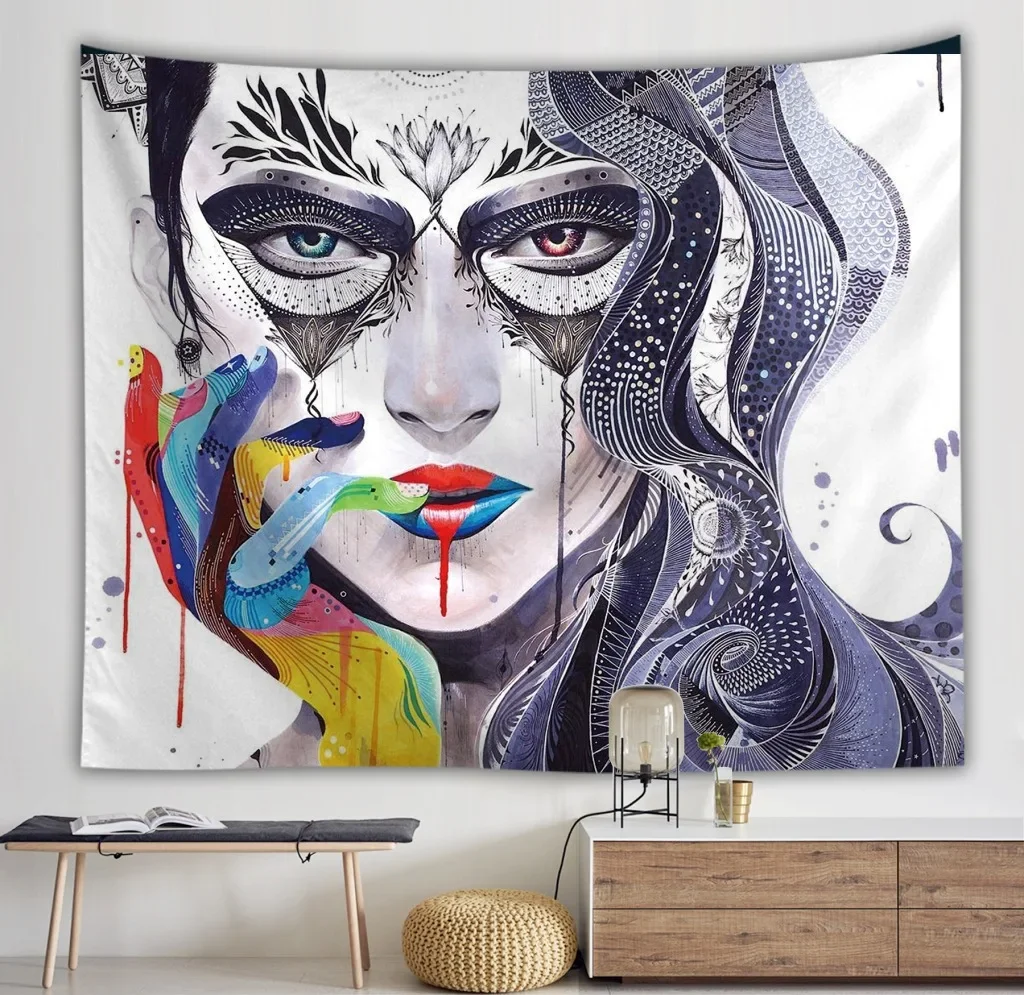 Hot Abstract Character Wall Hanging Tapestry Beautiful Women Print Wall Art Tapestry Home Living Bedroom Decor Beach Blanket Mat