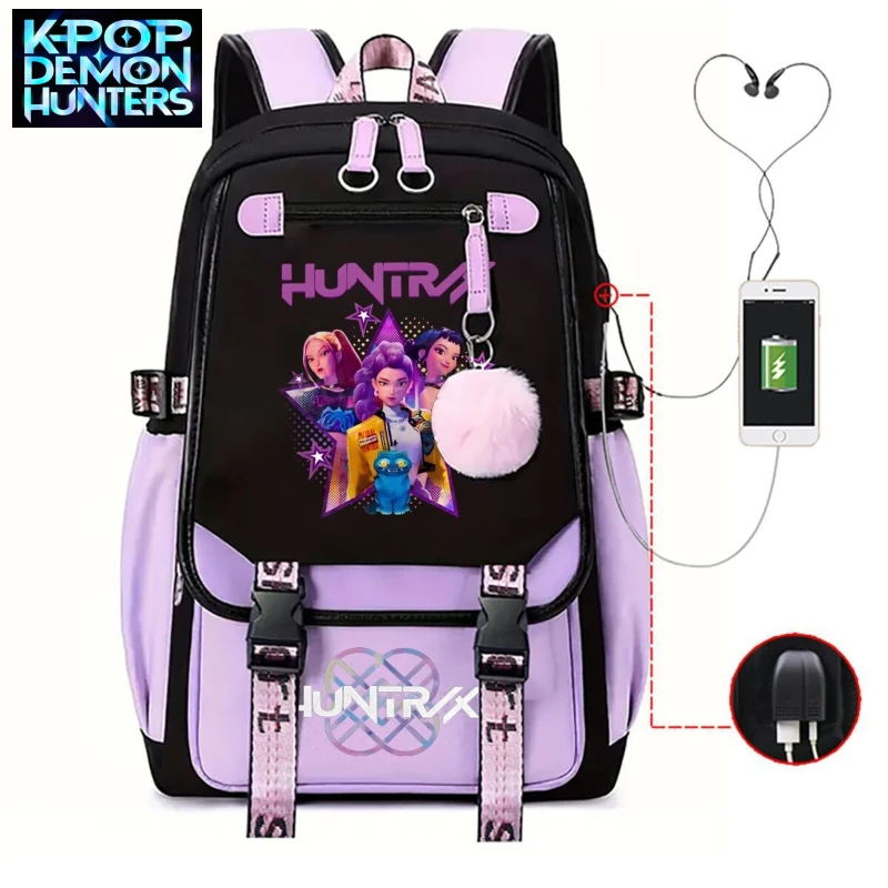 

Cartoon anime K-Pop: Demon Hunters backpack，student Large capacity pupil schoolbag，Easy to match for leisure，New semester gift