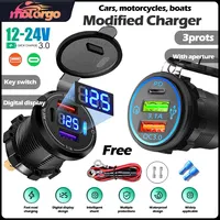 USB Car Charger 12/24V Dual Socket PD3.0 & QC3.0 Car USB Port with LED Voltmeter And On/Off Switch Auto Vehicle Charging Station