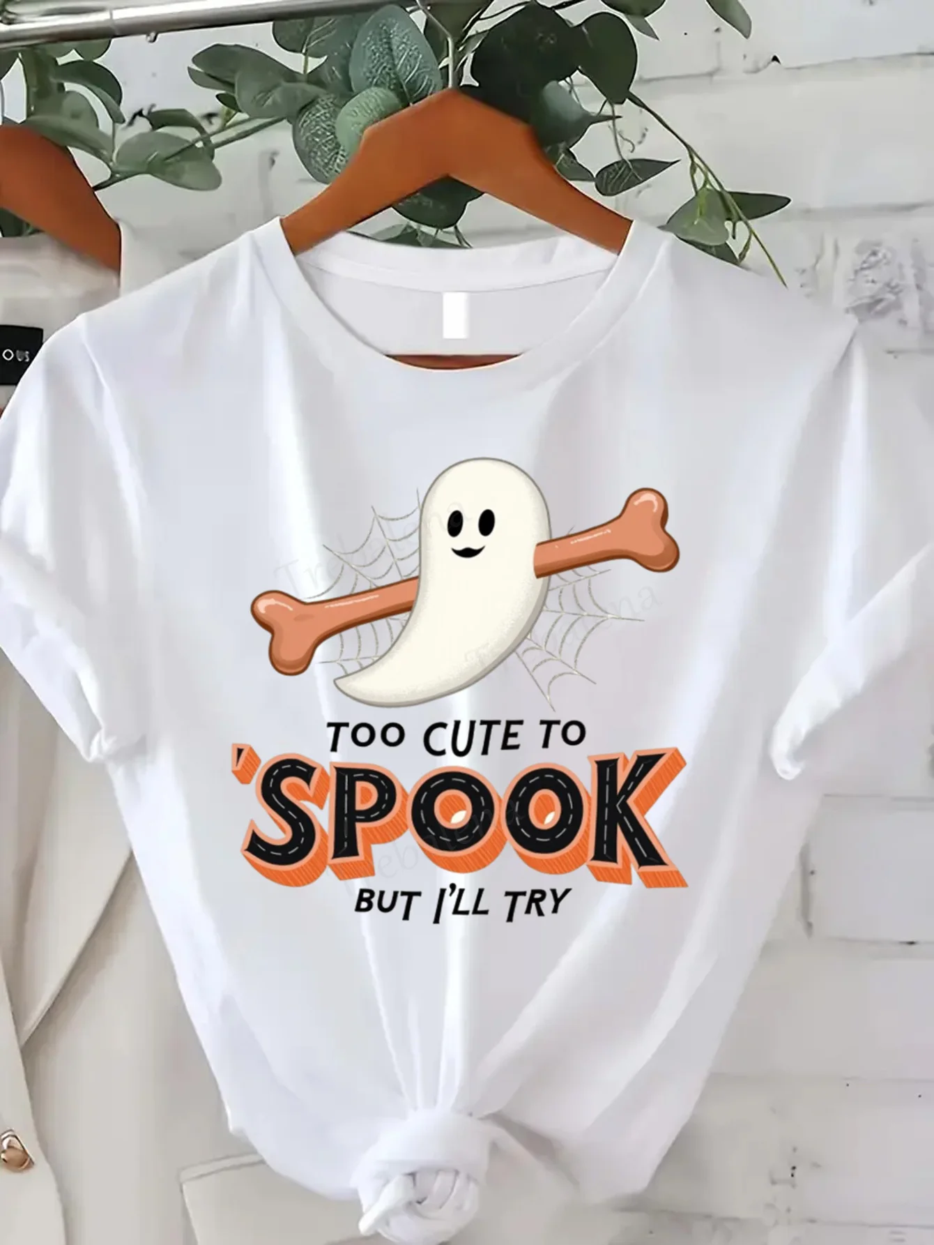 

Футболка с круглым вырезом Too Cute to Spook Футболка с призраком на Хэллоуин Женская забавная футболка больших размеров Футболка с короткими рукавами Модный повседневный топ