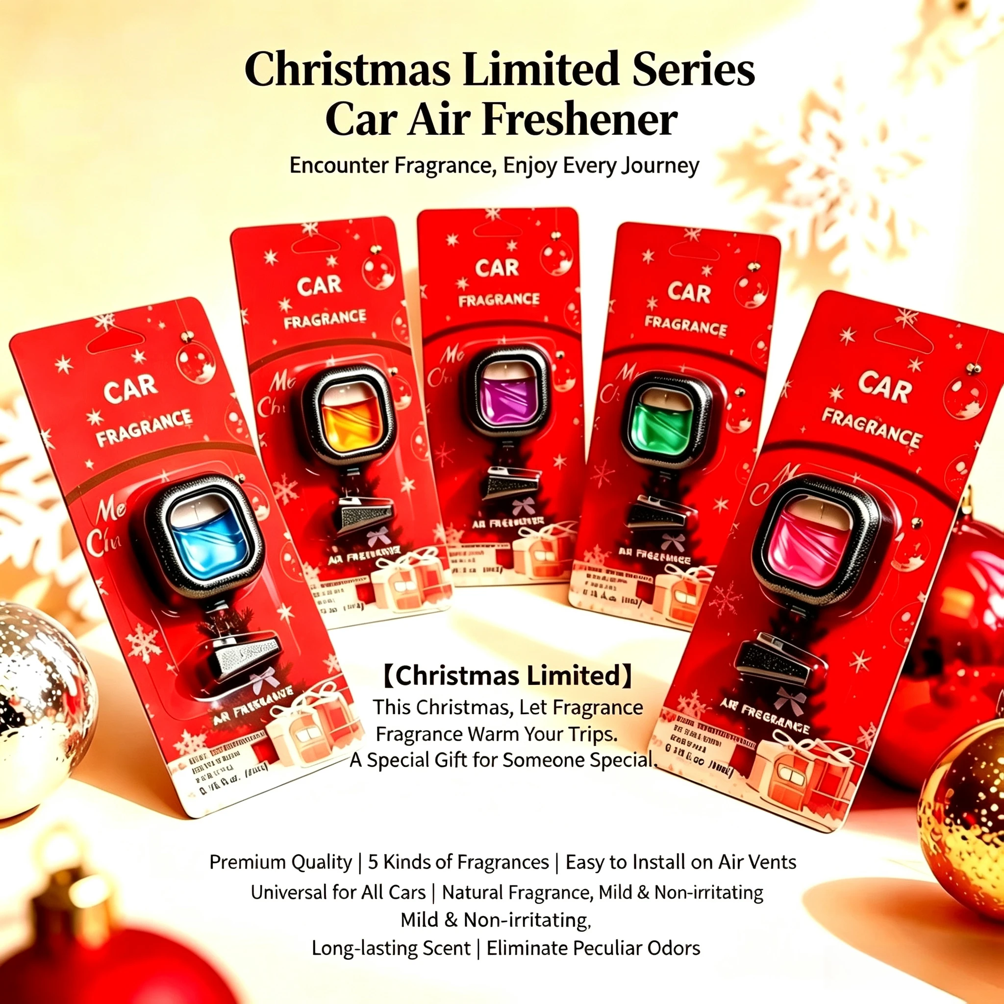 1/2/5pcs Christmas Limited Edition Long-Lasting Car Air Freshener Vent Clip - 30-Day Essential Oil Scented Odor Eliminator