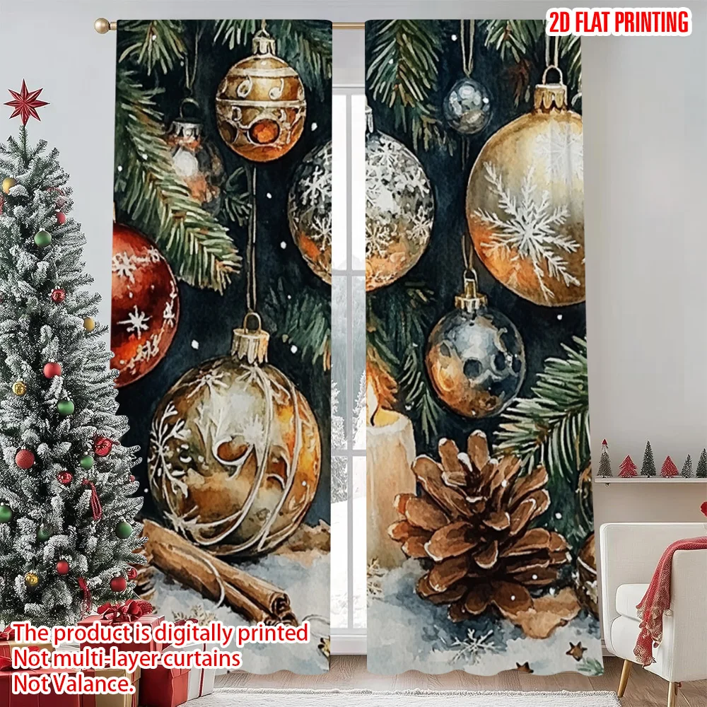

2pcs 2D flat printing Merry Christmas Popular Window Drapes Creative Christmas Dream Versatile 100% Polyester Without