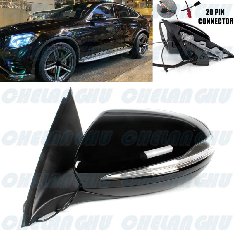 

Left Side 20 Pins Black Painted Power Fold Mirror For Benz X253 GLC300 GLC350 GLC350e GLC63 2016 2017 2018 2019 2020 2021