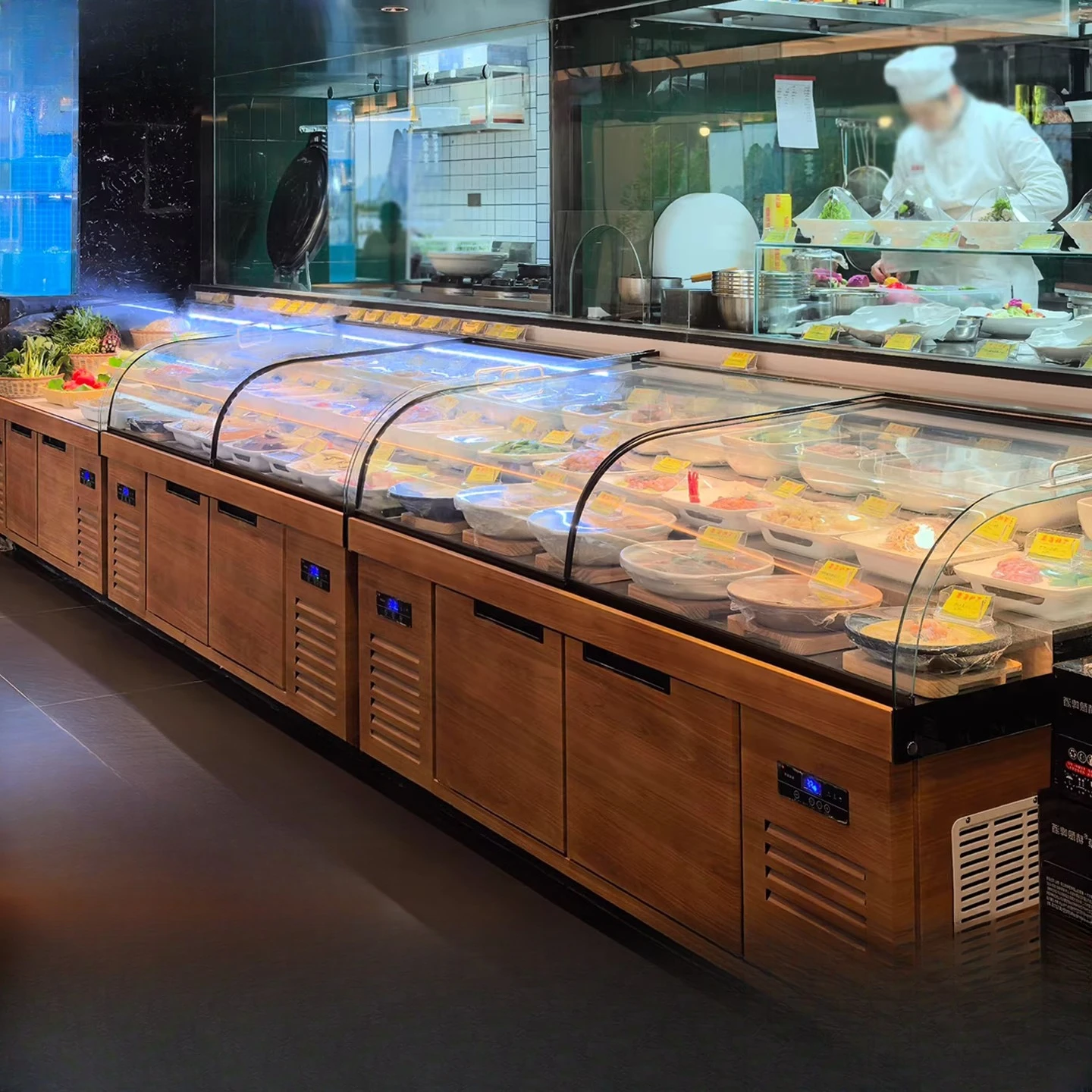 

Hotel a la carte cabinet stainless steel three-step dish display cabinet