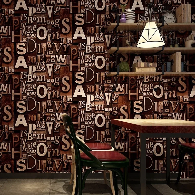 Wallpaper 3D three-dimensional nostalgic English letters barber shop restaurant bar clothing store KTV background wall wallpaper