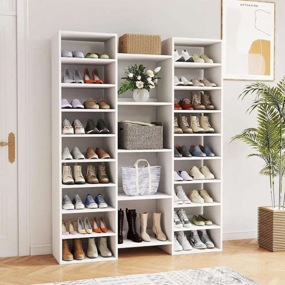 9-Tier Wooden Shoe Rack with 23 Open Shelves, Large Standing Storage Organizer for All Shoe Types, White