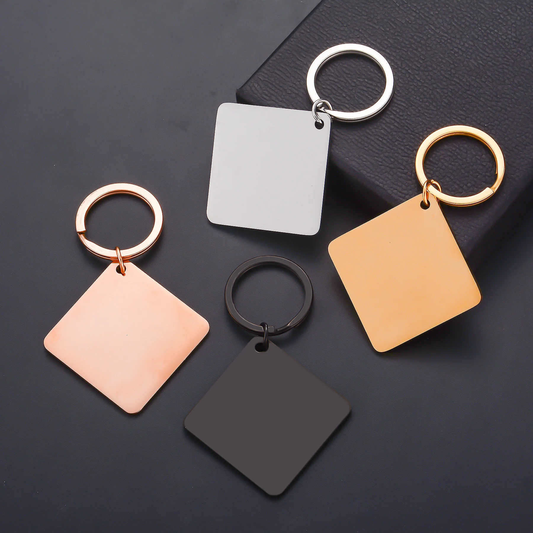 

10pcs Blank Stainless Steel Square Keychain Mirror Polishing Dog Tag Accessories Key Rings for DIY Jewelry Gift Wholesale