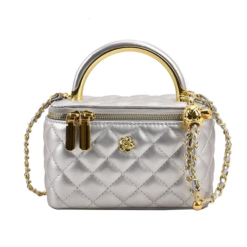 Classic Mini Quilted Clutches Female Small Square Box Small Camellia Shoulder Bucket Bag For Women Crossbody Metal Chain Handbag