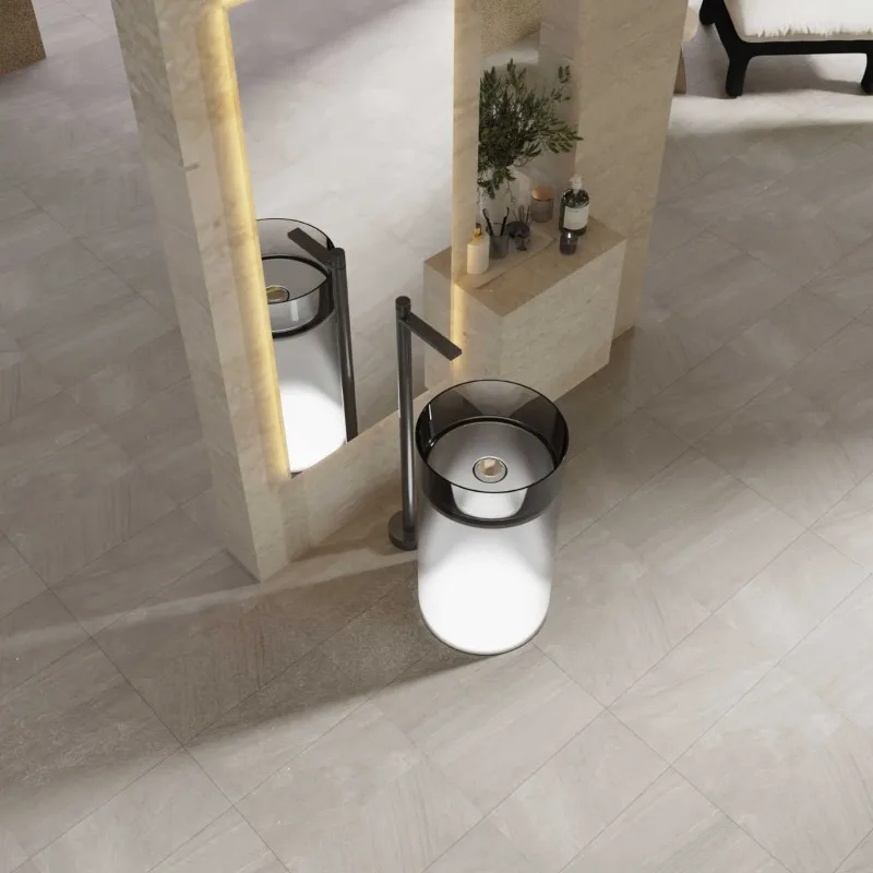 Integrated Transparent Pedestal Basin Seamless All-in-One Resin Freestanding Vanity for Hotels and Homestays