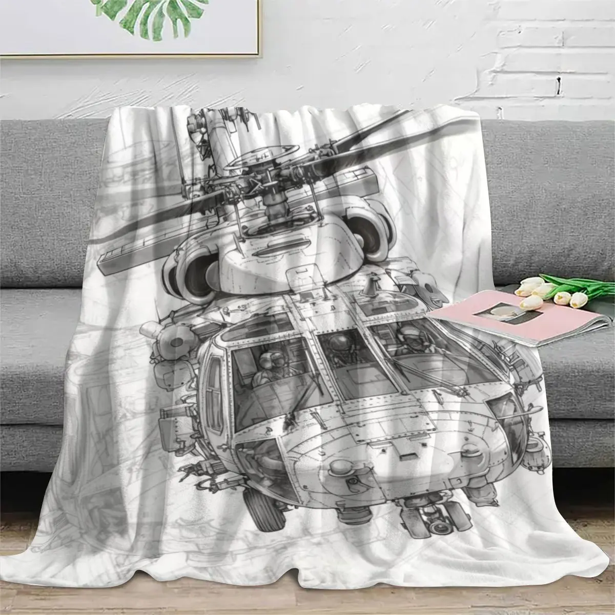 Customize A Helicopter Print Blanket, a Comfortable and Soft Flannel Throw Blanket. Suitable for Home Use, Outdoor Camping, Picn