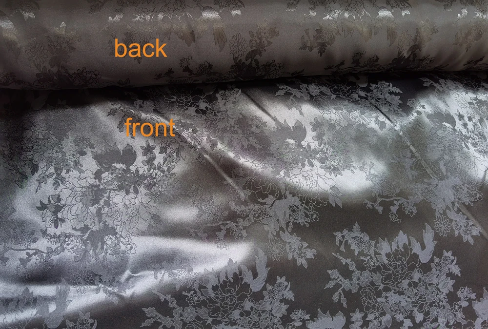 100cm*148cm Black Silky Floral Jacquard Satin Fabric for Inner Lining Material Sewing Clothes