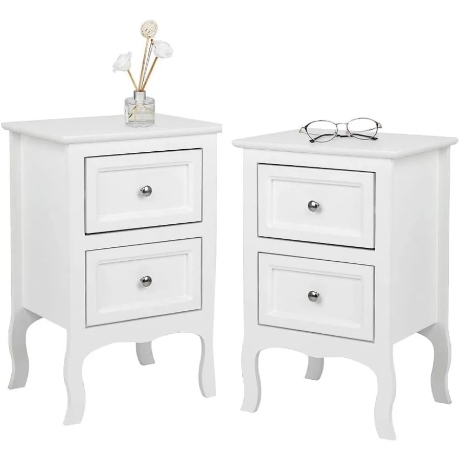 

White Nightstand Set of 2 Nightstands with 2 Drawers Bed Side Table/Night Stand Small Nightstand for Bedroom Small Spaces Colle