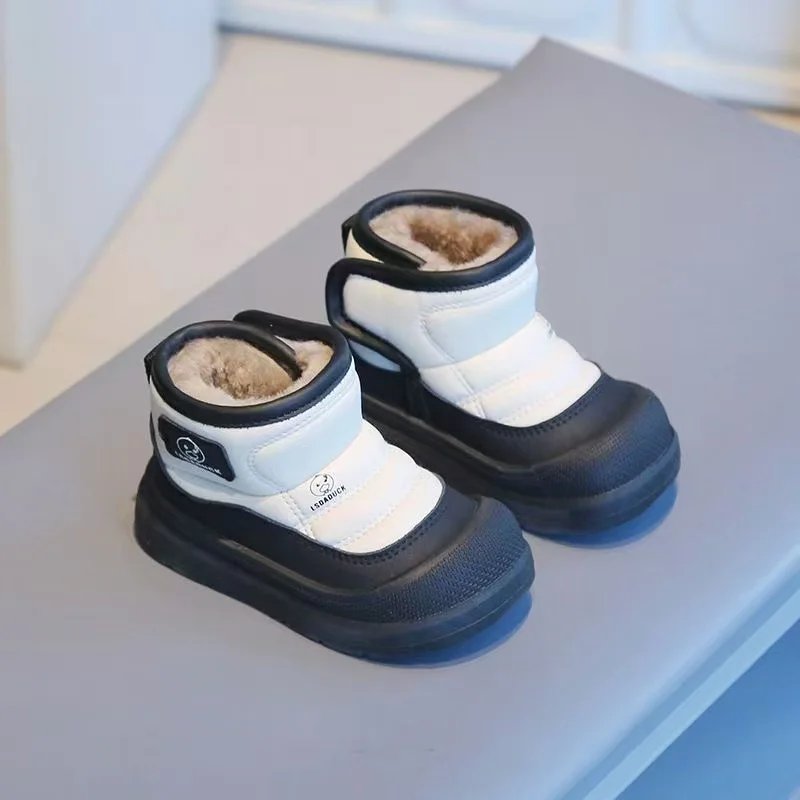 

Зимние плюшевые зимние сапоги без клея для детей, толстая теплая хлопковая обувь для мальчиков и девочек, непромокаемые детские зимние ботинки, бархатная обувь