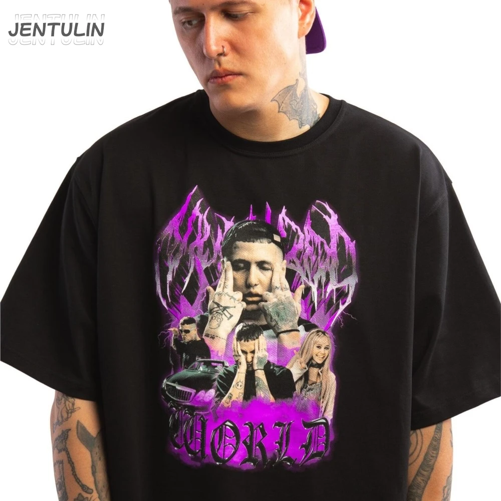 Harajuku المتضخم الشارع الشهير ملابس للرجال CMH الجرافيك MUDBLOOD WORLD قميص مطبوع الجمالية الهيب هوب قصيرة الأكمام قوطي Y2k #3