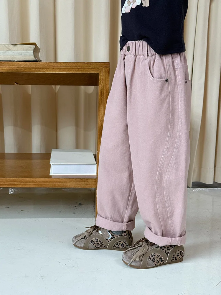 Durable Well Tailored Kids Patchwork Casual Pants Girls Spring Autumn Solid Color Versatile Trendy Trousers