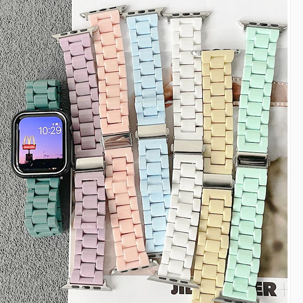 Candy Color Resin Strap For Apple Watch 41mm 45 38 42 44 40 49mm ultra Watchband Belt Smart Watch Band Accessories correa bands