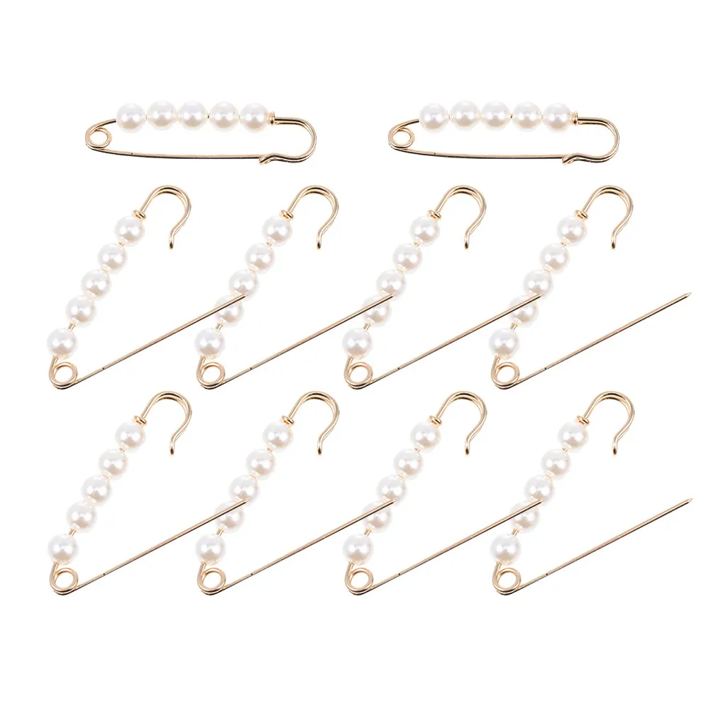 

10 шт. Зажимы для утяжки талии джинсов с жемчужным дизайном, прочные металлические булавки, надежные зажимы для регулировки талии брюк, декоративные