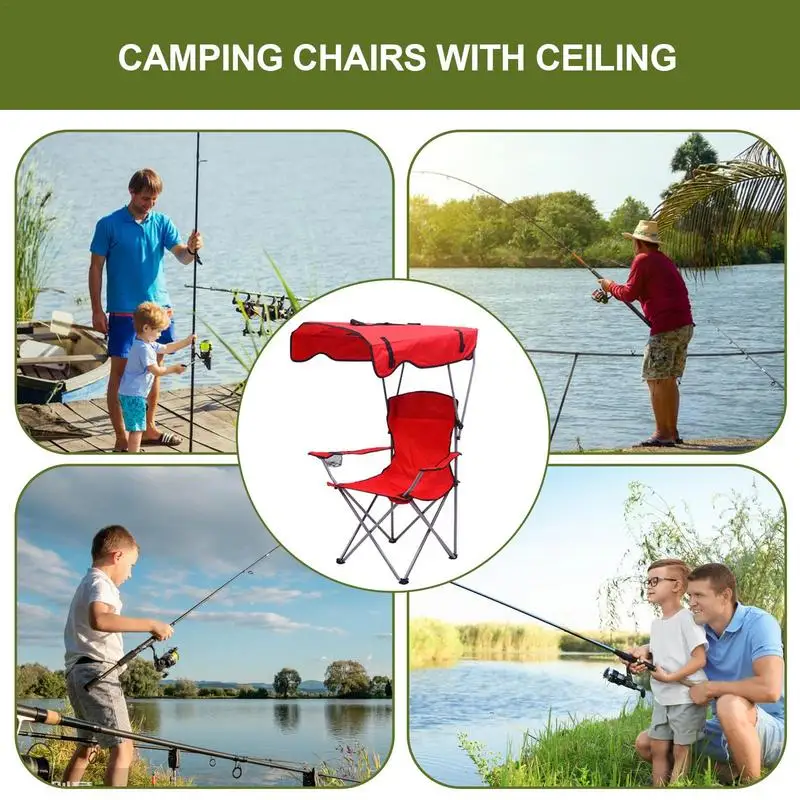 Camping Chair With Canopy Portable Folding Recliner Beach Chair With Shade Thick Comfortable Anti Slip Recliner Beach Chair With