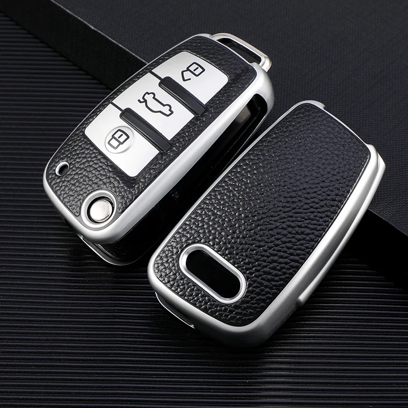 TPU+Leather 3 Buttons Car Key Case Cover for Audi C6 R8 A1 A3 Q3 A4 A5 Q5 A6 A7 S6 B6 B7 B8 8P 8V 8L TT RS Sline Accessories