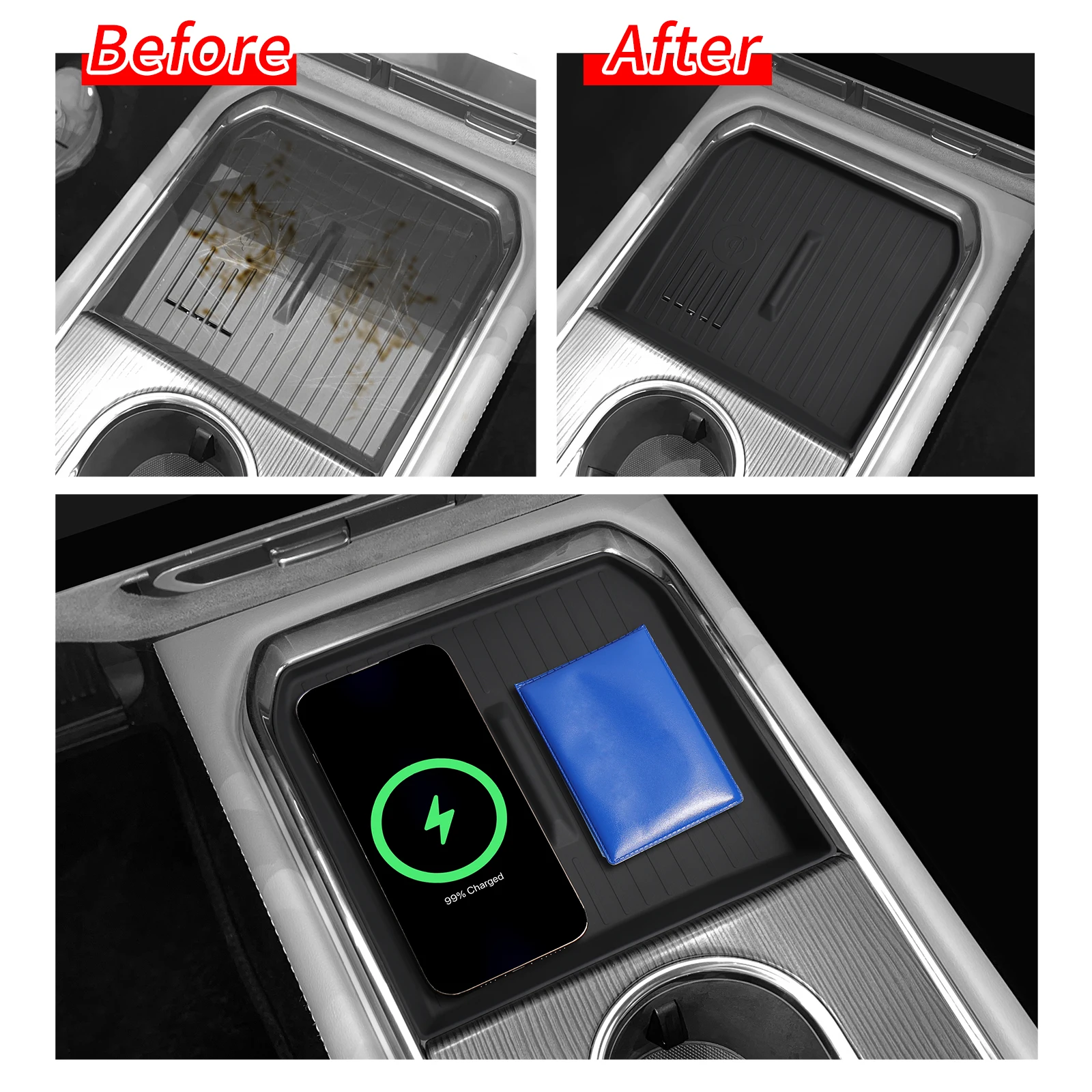 LUCKEASY for Mazda EZ-6 2024 2025 Car Anti-Slip Pad Silicone Center Console Wireless Charger Interior Accessories Black