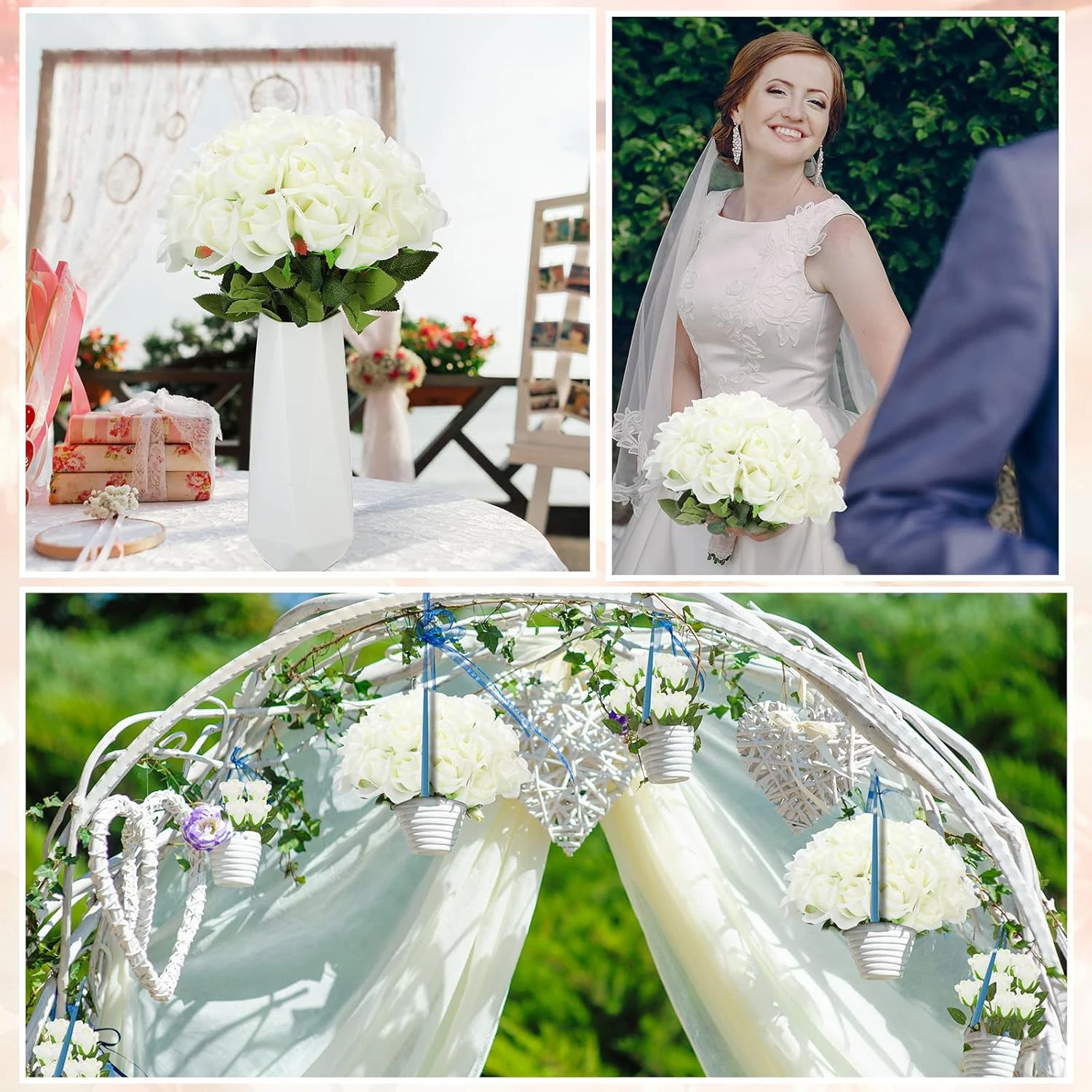 50 Stück Künstliche Blumen Seidenrosen Festival Heimdekoration Hochzeitskranz Brautstrauß Outdoor Garten DIY Geschenke Bogenbox – Detail 3