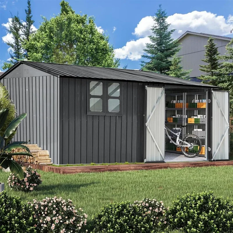 UCGO Extra Large 10ftx12ft,Outdoor Sheds Window,Tiny House,Metal Storage Shed with Design of Lockable Doors,U