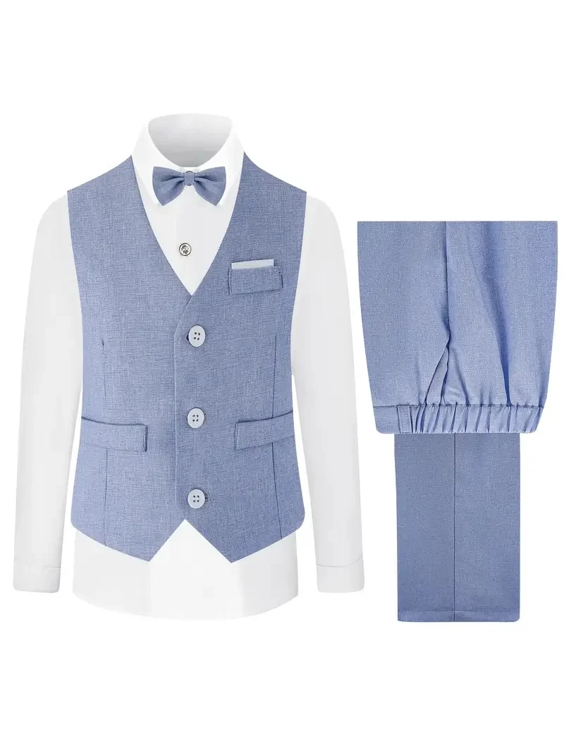 Boys' Elegant 3Pieces Suit with Vest Pants Bowtie Perfect for Weddings Birthdays Performances & Formal Events