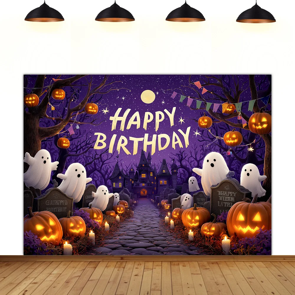 

Halloween birthday background party children cute kids spirit gravestone decoration room autumn theme photography backdrop