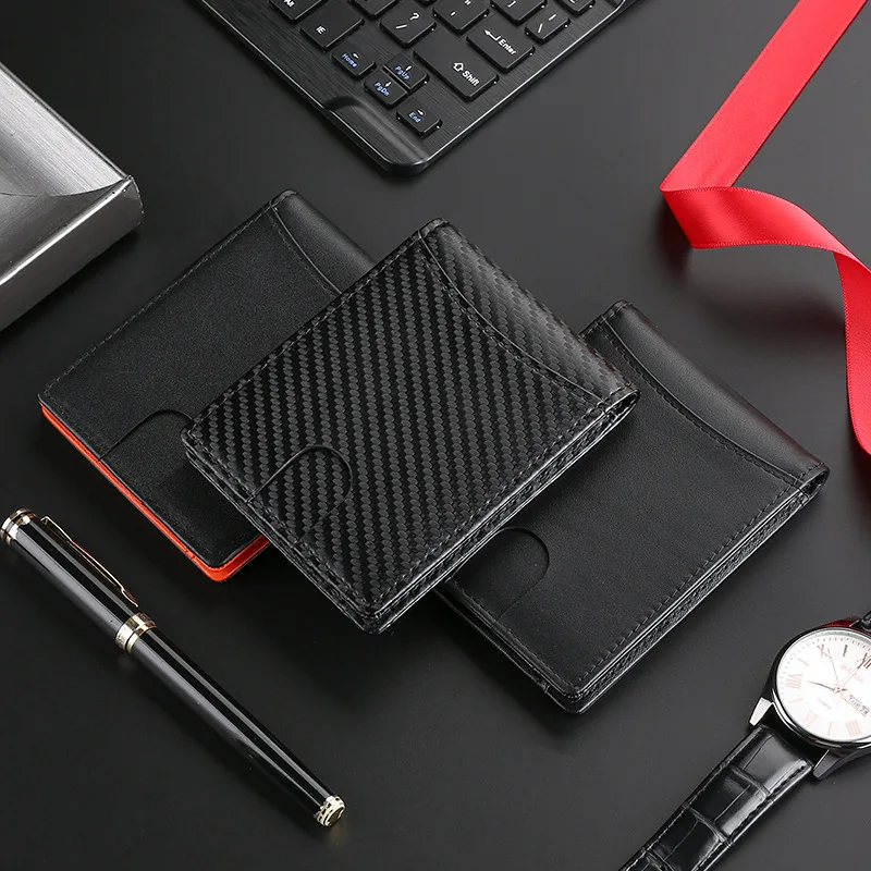 European and American genuine leather men's wallet short wallet RFID metal banknote wallet cowhide multi-function card holder
