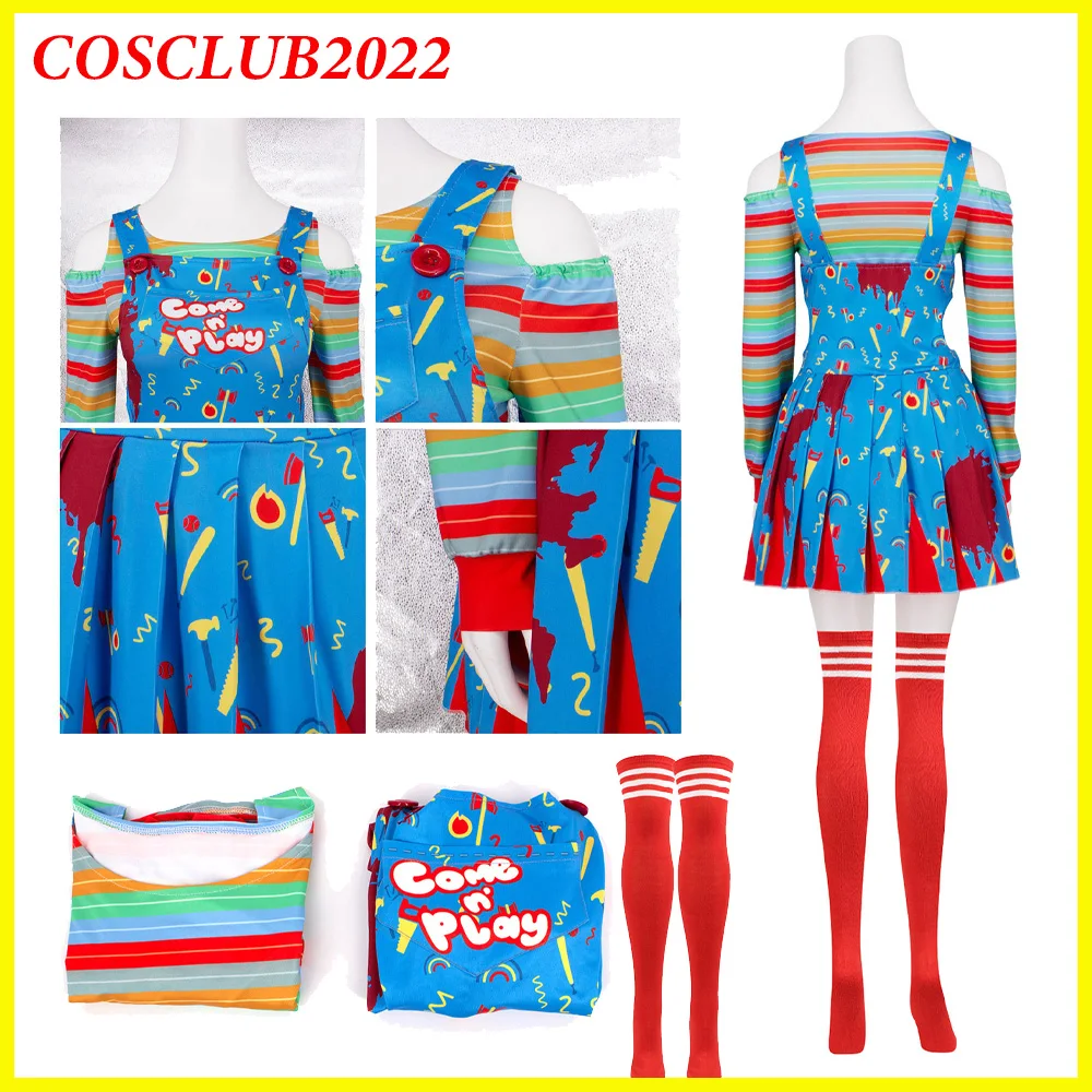 Disfraz de Chucky para Mujer, Vestido, Top, Medias, Disfraz de Película, Traje de Carnaval, Halloween, Fiesta, Fantasía