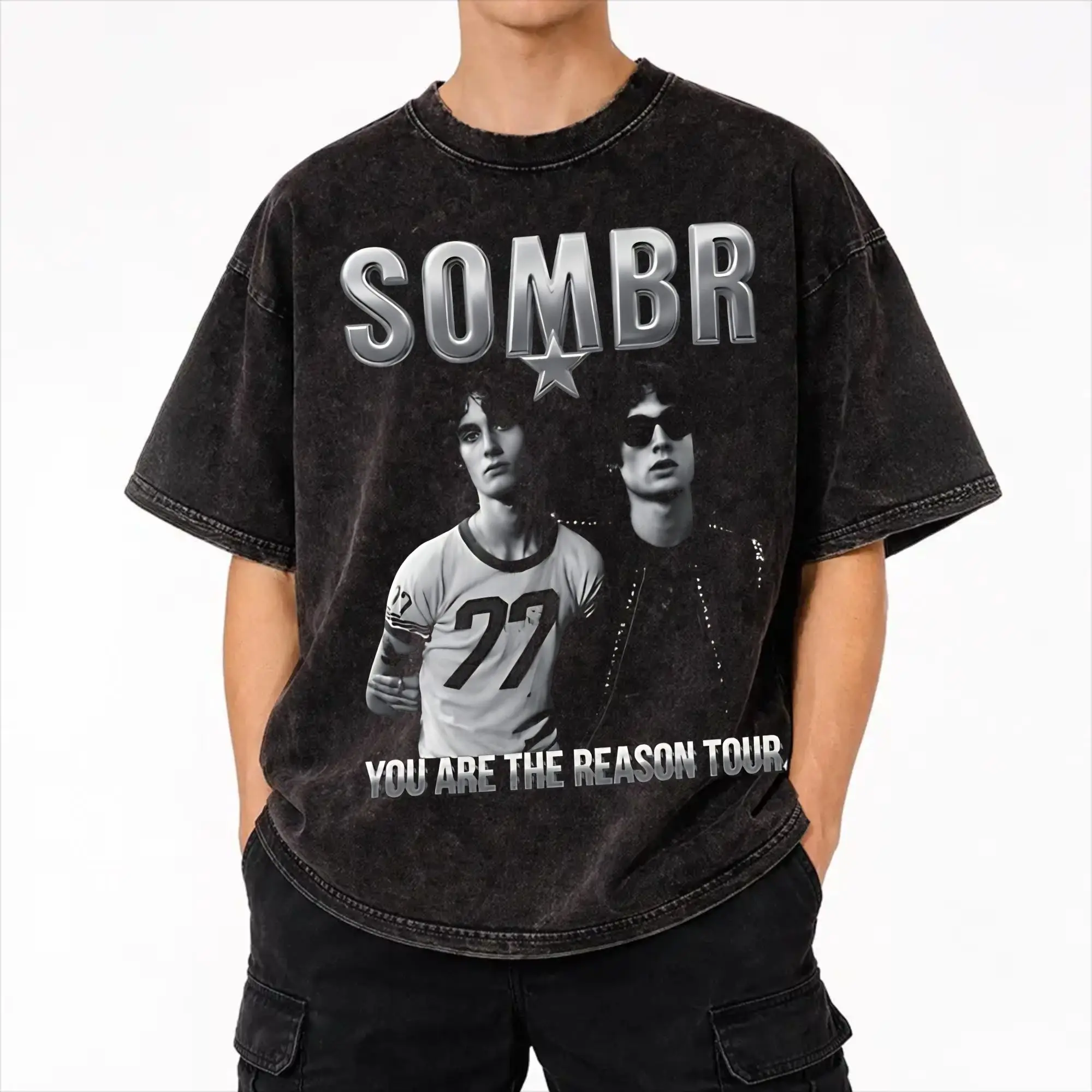 Sombr Youare The Reason World Tour 2026-2027 Washed T Shirt Streetwear Hip Hop T-Shirts  Tee Shirt Men Women Streetwear