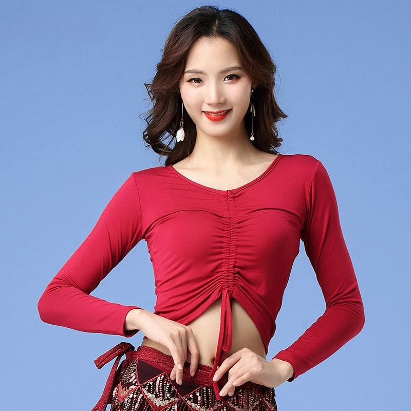 Customized New Modal Drawstring Long Sleeve Top Belly Dance Costumes Practice Dress Performance Wear Female Adult
