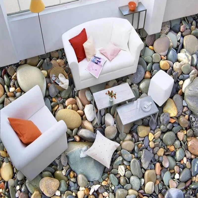 Custom Photo 3D Waterproof Floor Sticker Self Adhesive Wallpaper Stone Pebbles Living Room Bathroom Tiles Floor Decoration Hotel
