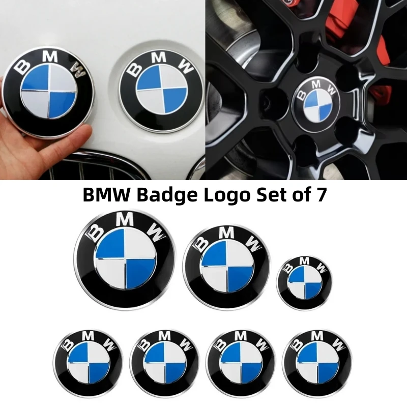 

BMW Badge Logo Набор из 7 предметов для E36 E46 E53 E90 E60 E93 E87 G01 G20 X3 X5 X6 X7 F30 F20 3D Крышка центра колеса Автоаксессуары